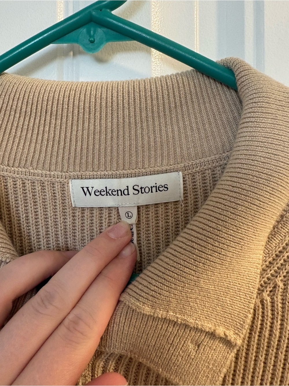 Weekend Stories Beige Ribbed Collared Knit Top - Picture 4 of 4